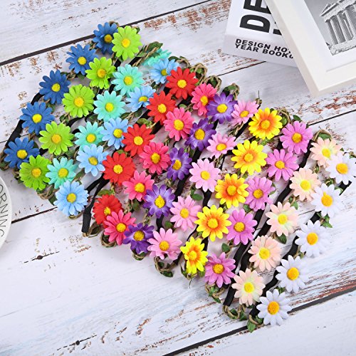 Bememo 12 Pieces Flower Headband Girl Women Daisy Flower Crown Hippie Floral Wreath Headband for Festival Wedding Bridal Party (Classic)