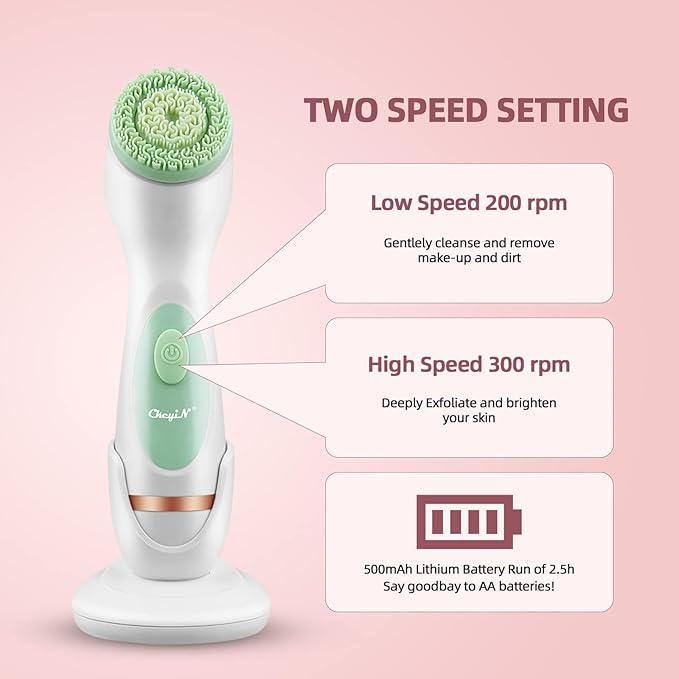 Facial Cleansing Brush, CkeyiN 3 in 1 Electric Exfoliating Spin Cleanser Device USB Rechargeable and Waterproof Exfoliation Rotating Spa Machine Facial Cleanser Massager for Women