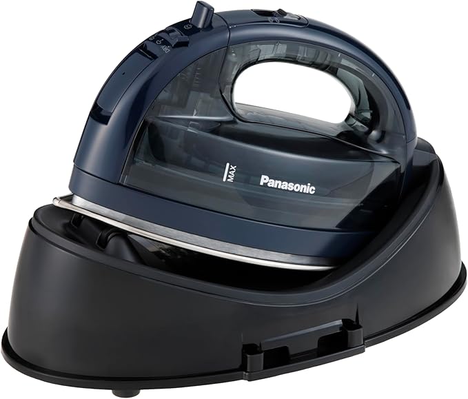 Panasonic NI-WL700A Cordless Steam/Dry Iron, 1500W Wide Stainless Steel Plate, Black/Dark Blue