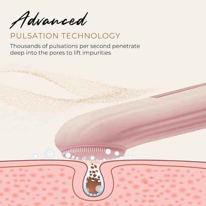 Pulsating Facial Cleansing Brush. Silicone Face Brush | Removes Dirt, Oil & Makeup | Combines Gentle Exfoliation & Deep Cleansing for Radiant Glow | Waterproof & Rechargeable (Pink)