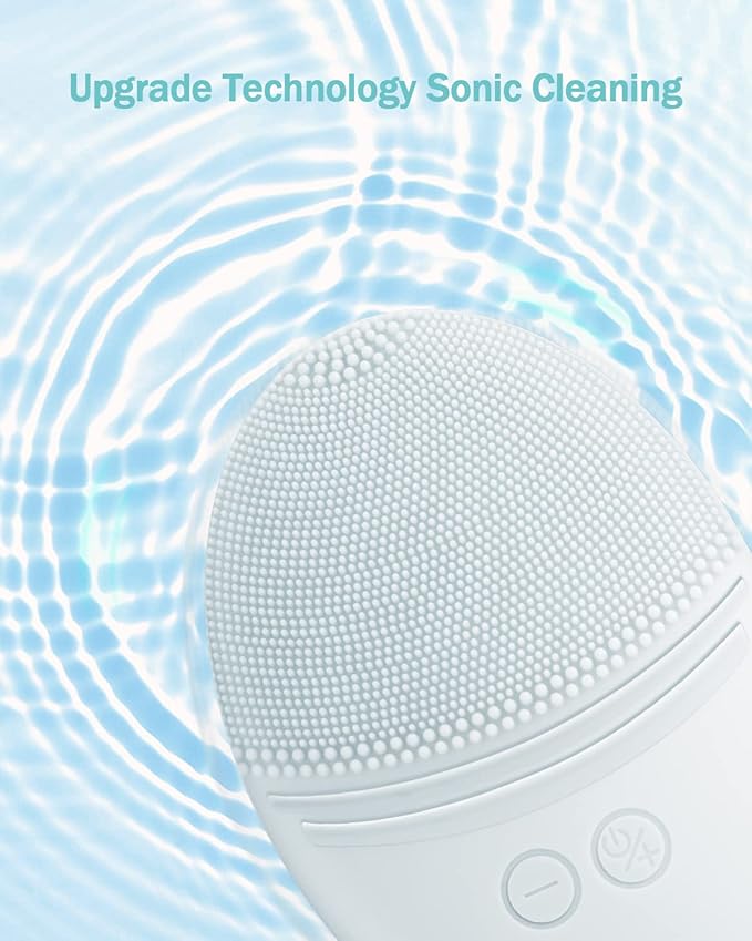 EZBASICS Facial Cleansing Brush Made with Ultra Hygienic Soft Silicone, Waterproof Sonic Vibrating Face Brush for Deep Cleansing, Gentle Exfoliating and Massaging, Inductive Charging (Light Grey)