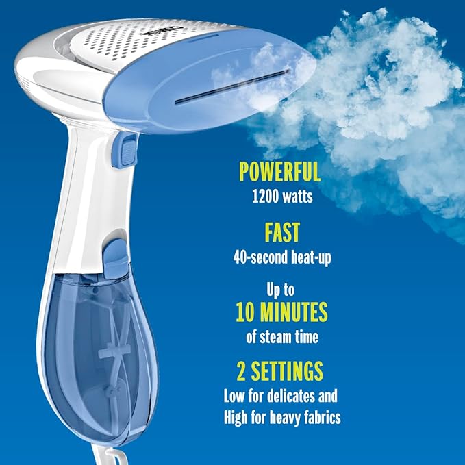 Conair Handheld Garment Steamer for Clothes, ExtremeSteam 1200W, Portable Handheld Design,White/Blue