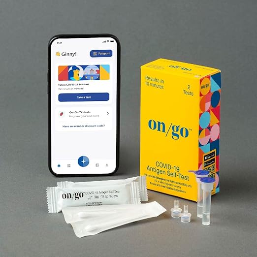 On/Go COVID-19 Antigen Self-Test Kit with Test-to-Treat App, 1 Pack, 2 Tests Total, 10-Minute Results, FDA EUA Authorized, Easy to Use at Home, Fast and Accurate
