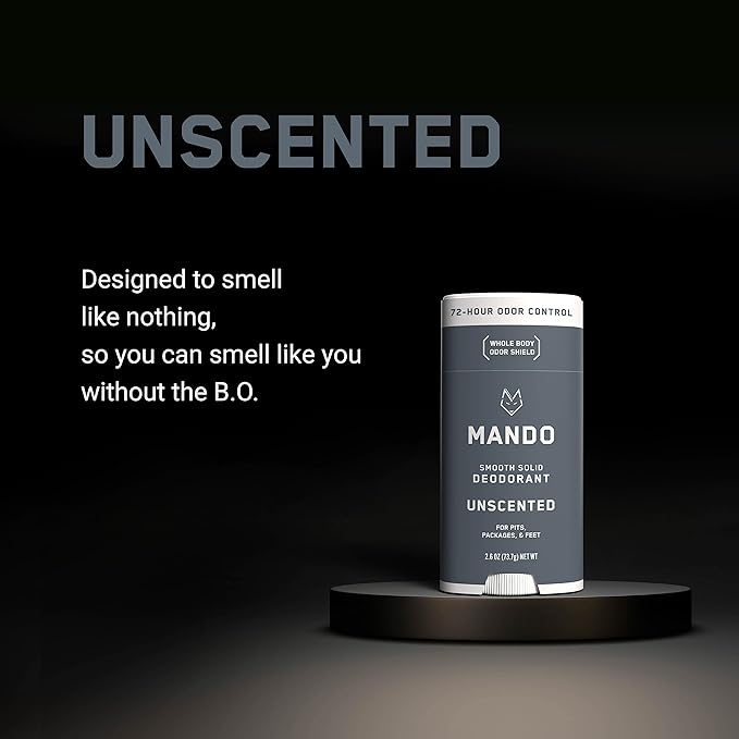 Mando Whole Body Deodorant - Invisible Cream Tube and Solid Stick - 72 Hour Odor Control - Aluminum Free, Baking Soda Free, Skin Safe - 3.0 Ounce Tube and 2.6 Ounce Solid Stick Bundle - Unscented