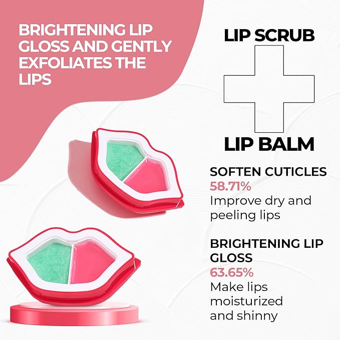 Lip Care Kit – 2-in-1 Lip Scrub and Lip Balm Set – Apple Lip Exfoliator and Peach Lip Balm Hydrating – Complete Set for Gentle Exfoliation and Moisturizing