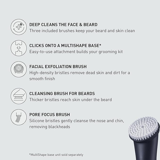 Panasonic MultiShape Facial Brush Head Attachment Kit, Includes 3 Brushes for Facial Exfoliation, Beard Cleansing, and Pore Cleansing, Add to MultiShape Grooming System - ER-CFB1-A
