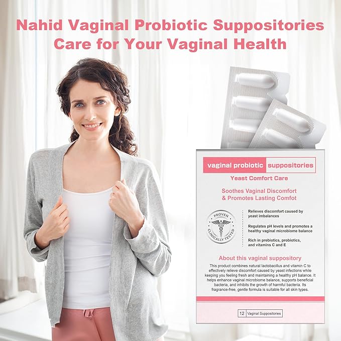 Nahid Vaginal probiotic Suppository, hyaluronic Acid Suppositories, Vaginal moisturizer, PH Balance, Restores Healthy Vaginal Odor, Yeast Comfort Care (12 Inserts)