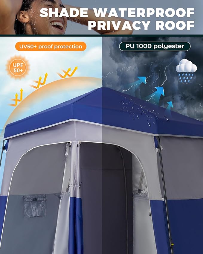 KingCamp Camping Shower Tent, Instant Portable Privacy Shelter, 1/2 Room Large Outdoor Toilet Tent with Floor, Water-Resistant, Windproof & Easy Setup for Beach, Camping & Hiking
