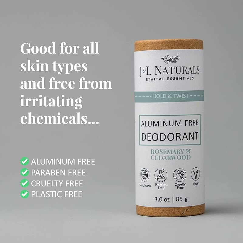 J&L Naturals Aluminum Free Deodorant for Men & Women | 100% Natural Ingredients With Coconut Oil, Shea Butter, & Essential Oils | Sustainable, Eco-Friendly (Rosemary & Cedarwood, 3.0 Oz (Pack of 2))