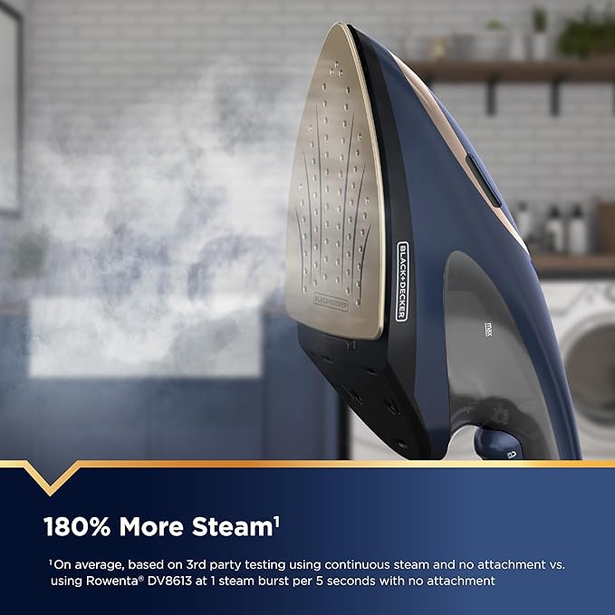BLACK+DECKER Press & Steam 2-in-1 Iron and Steamer, 180% More Steam & One Temperature Technology, Ceramic Soleplate, Safe on All Fabric Types