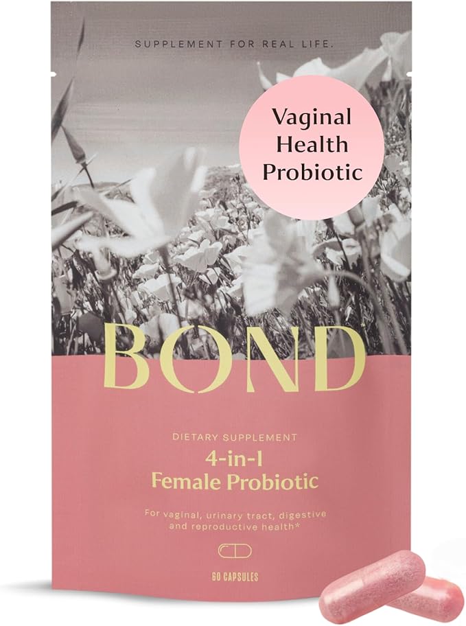 BOND 4-in-1 Female Probiotics - Vaginal Probiotics for Women, Lactobacillus Strains, Cranberry, Prebiotics - Vaginal Health, ph Balance Complex, BV, Gut & Digestive Support, Womens Health - 60 Count