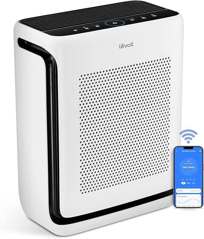 LEVOIT Air Purifiers for Home Large Room Up to 1878 Ft² with Washable Pre-Filter, AHAM VERIFIDE, Air Quality Monitor, HEPA Sleep Mode for Allergies, Pet Hair in Bedroom, Vital 200S-P, White