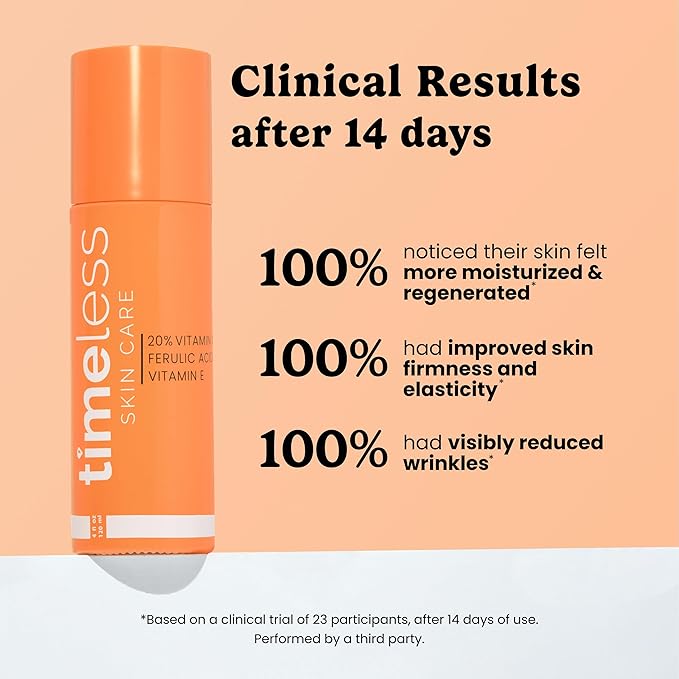 Timeless Skin Care Vitamin C Serum with Vitamin E & Ferulic Acid - Serum - for Oily & Dry Skin - Fragrance-Free - 4 Fl oz
