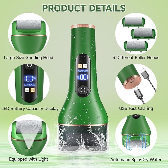 Electric Callus Remover for Feet,Rechargeable Portable Electronic Foot File Pedicure Kits,Professional Waterproof Pedi Feet Care Tools Wet&Dry Foot Scrubber File Perfect for Hard Cracked Dry Dead Skin