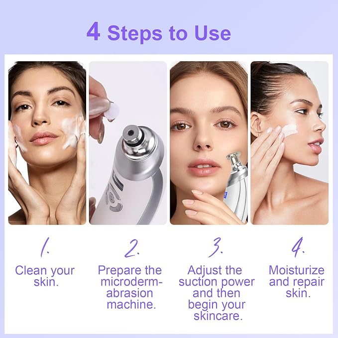Personal Microdermabrasion Machine, Rechargeable Suction Microderm Facial Device with 9pcs Diamond Dermabrasion Head and 5 Levels for Professional Face & Body Skin Care Salon Home Use