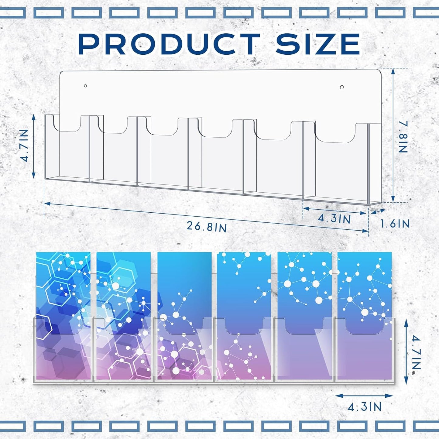 Sherr 1 Pc Acrylic Brochure Holder Wall Mount, 4 x 9 Inches Clear Hanging Flyer Display Holder Plastic Pamphlet Stand with Nails for Magazine, Booklet, Card, Bookmark Display, 26.7 x 7.8 Inch