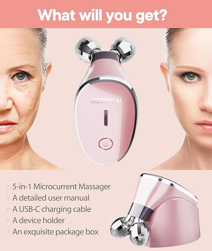 Microcurrent-Facial-Device, Microcurrent Facial Massager, Face Roller Face Massager for Skin Care at Home, Rose Gold