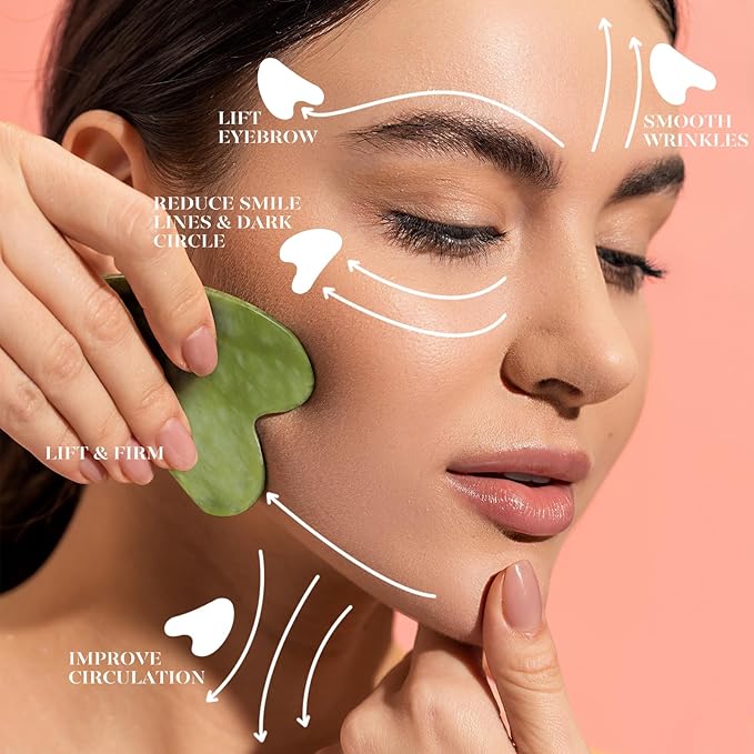 BAIMEI 2 Gua Sha Stones & 1 Rose Quartz Facial Roller Massage Set Skincare Tools