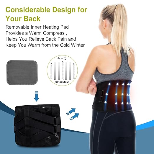 HONGJING Back Support Belt with Heat for Lower Back Pain Relief, Rechargeable Back Bace with 3 Temperature for Herniated Disc, Sciatica, Works for Men or Women (M)