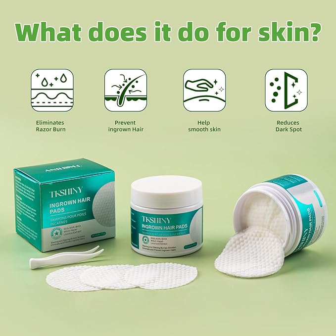 Ingrown Treatment Hair Pads, Ingrown Treatment Pads with AHA+BHA, Ingrown Hair Wipes For Bikini Area, Razor Bumps, Underarm , Exfoliate Skin,Ingrown Hair Serum for Face, Neck, 50 Pads