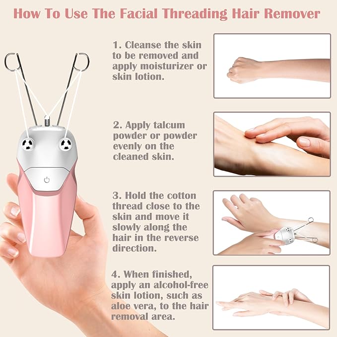 Pink Facial Threading Hair Removal Electric Women's, USB Rechargeable Electric Hair Removal Device, Faces Delicate Device Depilation for Fine Hairs on Face, Chin, Upper Lip, Arms