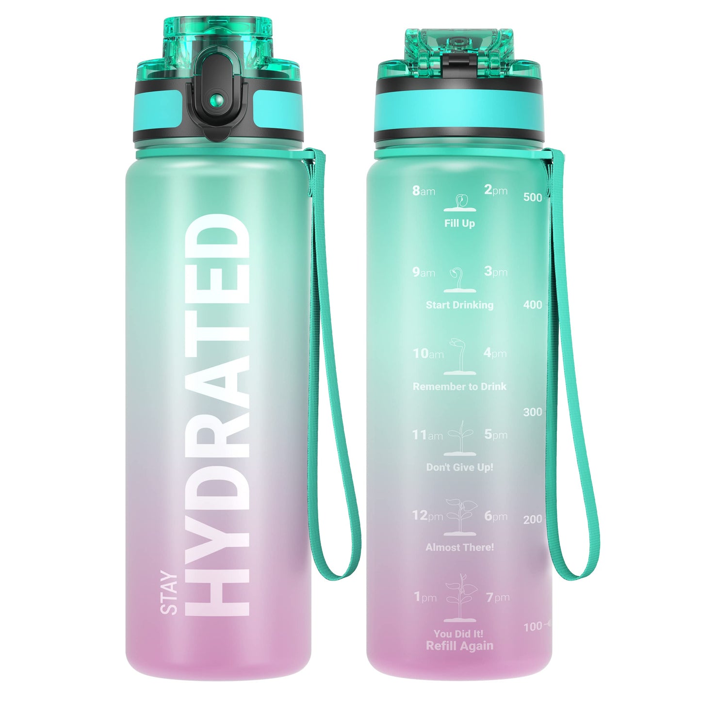 Sahara Sailor Water Bottles, 17oz Motivational Sports Water Bottle with Time Marker - Times to Drink - Tritan, BPA Free, Wide Mouth Leakproof, Fast Flow Technology with Clean Brush (1 Bottle)