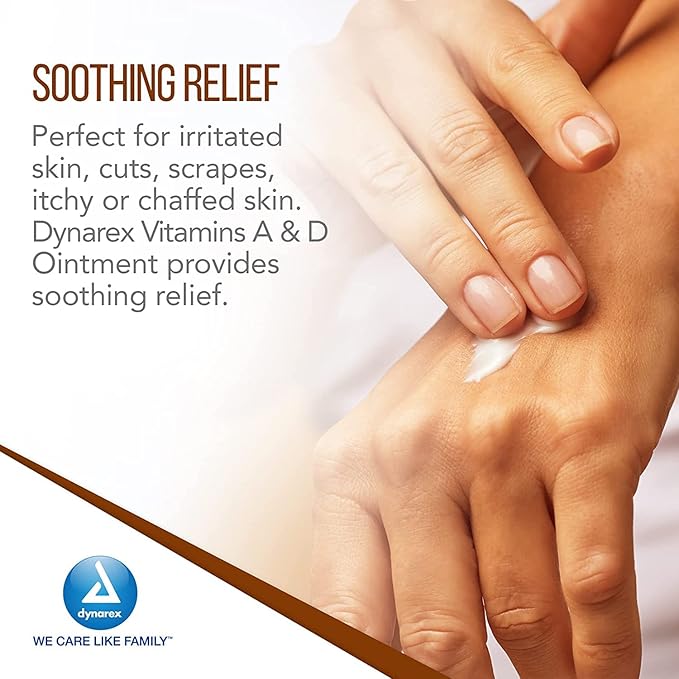 Dynarex Vitamins A & D Ointment, Ointment with Vitamin A and Vitamin D Skin Protectant, for Diaper Rash and Discomfort, White, 4-15 oz Jars of Dynarex Vitamins A & D Ointment