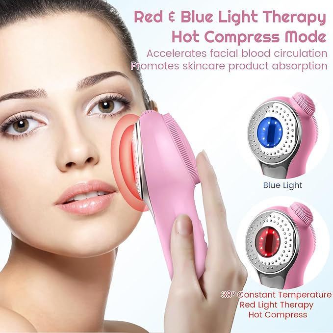 Landmore Silicone Face Scrubber, Waterproof Facial Cleansing Brush with Red Light Thermal Massage, Electric Face Scrubber with Nose Scrubber Exfoliator for Women/Men Deep Cleansing, Power Exfoliating