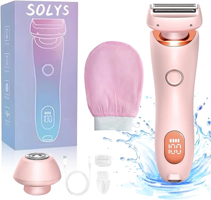 Solys Razor for Women,Solys Shaver Glide Razor, 3.0 Electric Beauty Trimmer，Rechargeable, Portable and Free Exfoliating Glove (Pink)