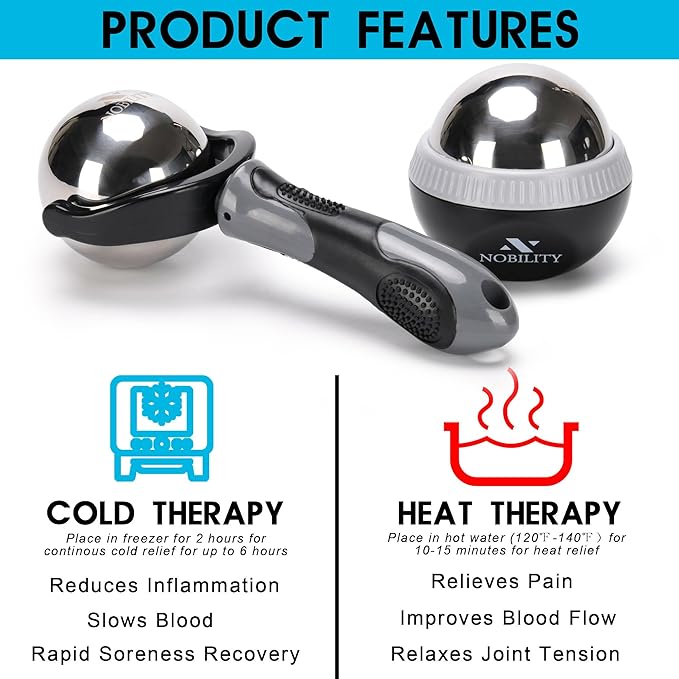 Nobility Massage Ball Roller– Ice Cold and Hot for Deep Tissue and Sore Muscle Relief of Stiffness and Stress, Body, Neck, Back, Foot, Plantar (Grey)