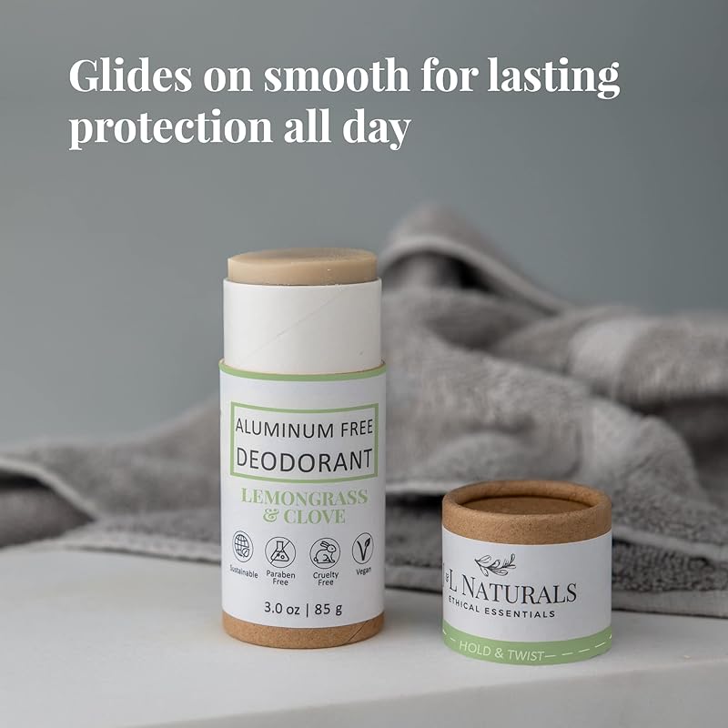 J&L Naturals Aluminum Free Deodorant for Men & Women | 100% Natural Ingredients With Coconut Oil, Shea Butter, & Essential Oils | Sustainable, Eco-Friendly (Lemongrass & Clove, 3.0 Oz (Pack of 2))