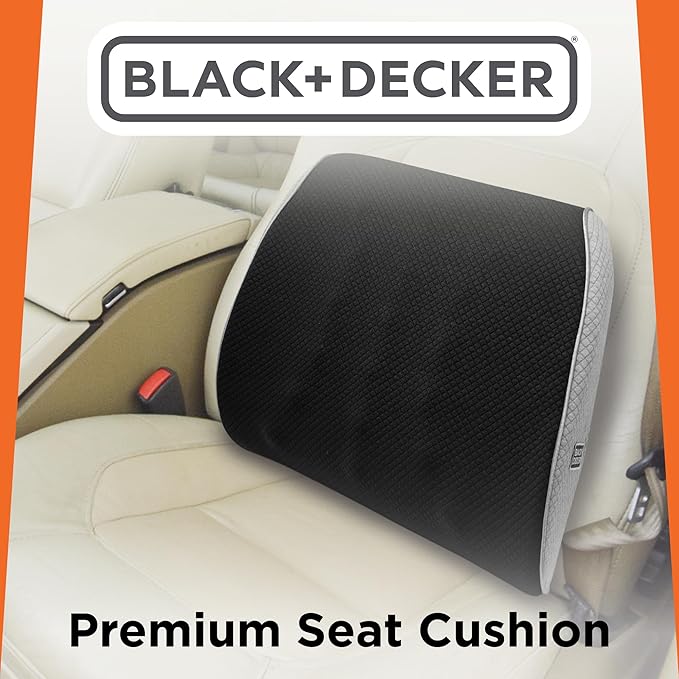 BLACK+DECKER Memory Foam Lumbar Support Pillow Lumbar Cushion with Multiple Massage Points for Office, Car, Wheelchair & Airplane Ergonomic, Pain Relief, Adjustable Strap, Washable Cover, Black/Grey