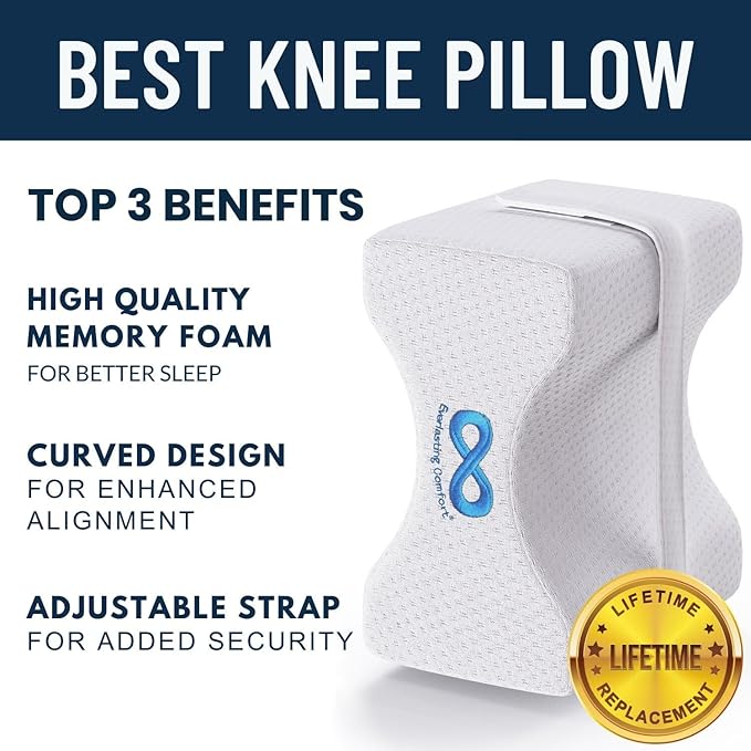 Everlasting Comfort Memory Foam Leg & Knee Pillow for Side Sleepers - FSA/HSA Eligible Sciatica Pain Relief Leg Pillow for Side Sleeping - Adjustable Strap