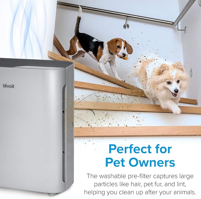 LEVOIT Air Purifiers for Home Large Room, Main Filter Cleaner with Washable Filter for Allergies, Smoke, Dust, Pollen, Quiet Odor Eliminators for Bedroom, Pet Hair Remover, Vital 100, Grey