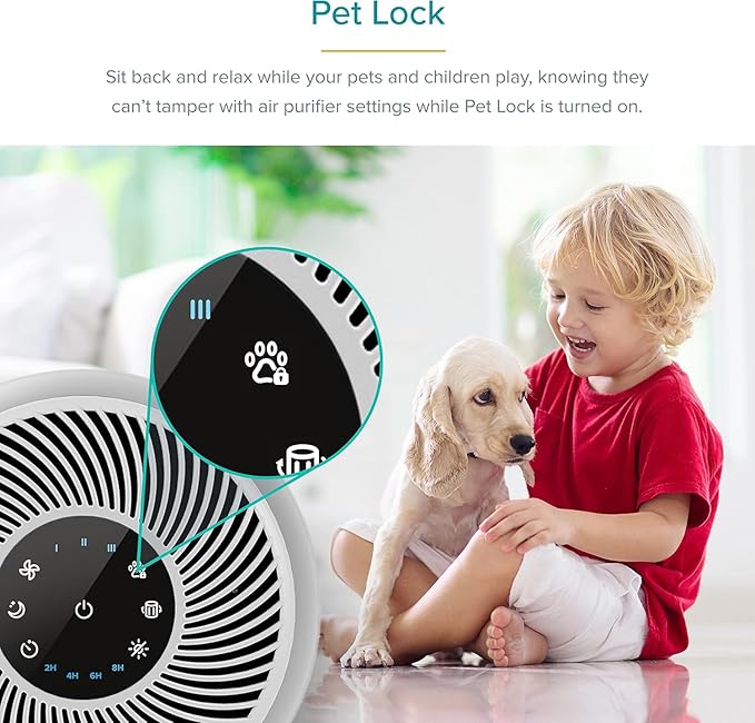 LEVOIT Air Purifier for Pets, Home, Large Rooms, and Bedrooms, HEPA Sleep Mode, AHAM VERIFIDE, Efficient Filter for Pet Dander, Odors, Captures Smoke, Dust, Mold, Pollen, Pet Lock, Core P350-P, Grey