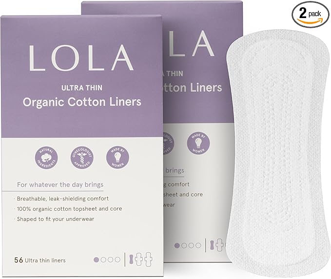 LOLA Ultra Thin Liners, 112 Count - Organic Cotton Panty Liners for Women, Hypoallergenic Pads for Women, HSA FSA Approved Products Feminine Care