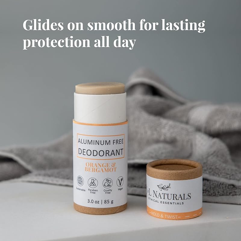 J&L Naturals Aluminum Free Deodorant for Men & Women | 100% Natural Ingredients With Coconut Oil, Shea Butter, & Essential Oils | Sustainable, Eco-Friendly (Orange & Bergamot, 3.0 Oz (Single))