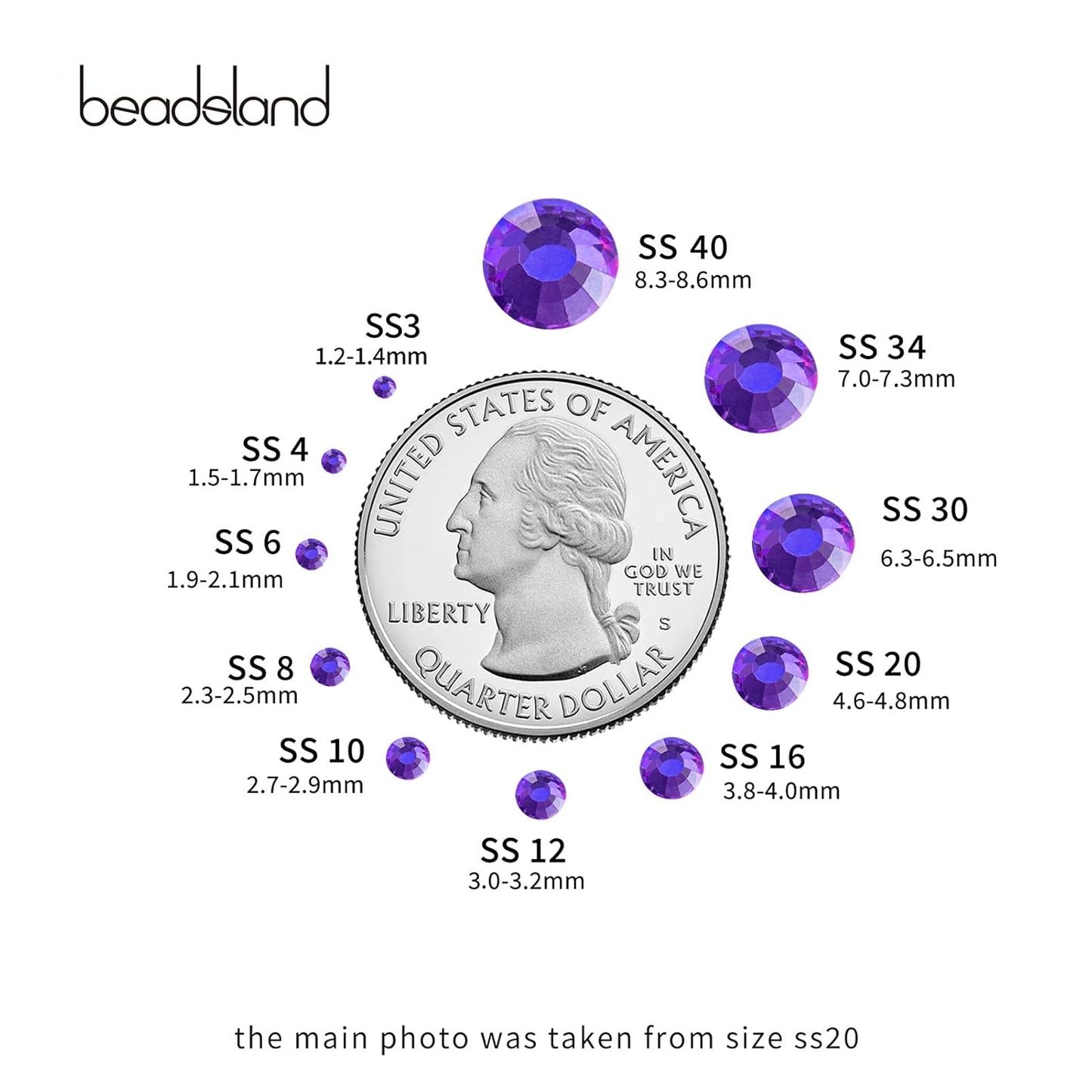 Beadsland 288pcs Flat Back Crystal Rhinestones Round Gems for Nail Art and Craft Glue Fix, Purple Velvet,SS30,6.3-6.5mm