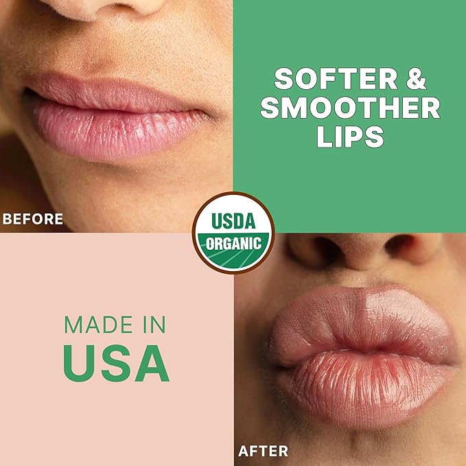 USDA Organic Lip Scrub - USA Made with Natural Ingredients, Lip Exfoliator, Moisturizing Lip Exfoliator Scrub for Dry Lips, Lip Scrubber Exfoliator & Sugar Scrub for Smooth Lips