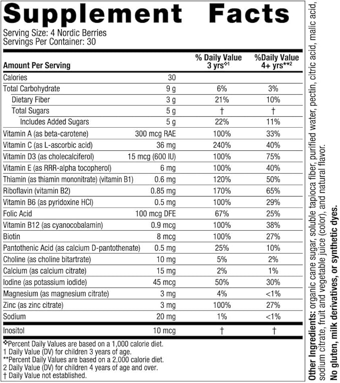 Nordic Naturals Nordic Berries, Cherry Berry - 120 Gummy Berries - Great-Tasting Multivitamin for Ages 2+ - Growth, Development, Optimal Wellness - Non-GMO, Vegetarian - 30 Servings