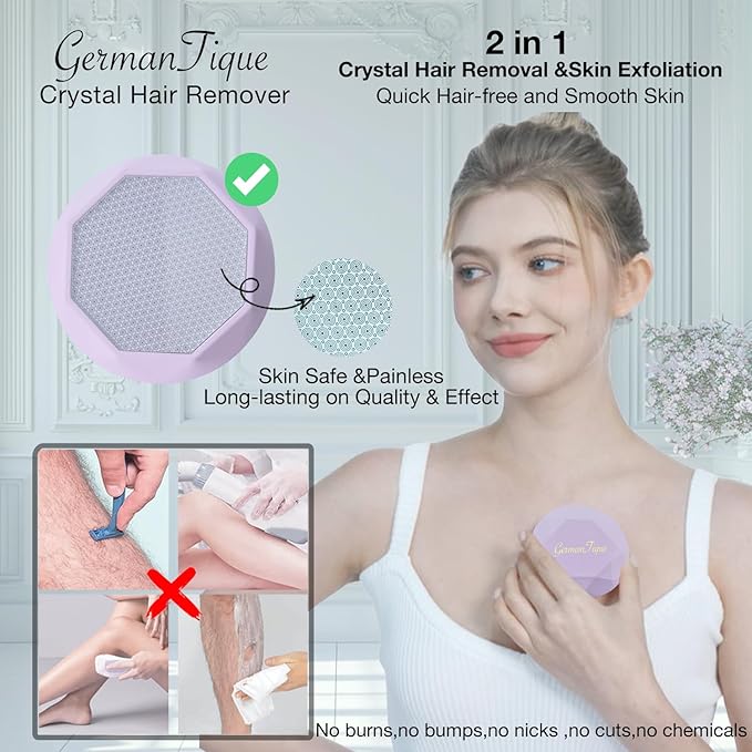 Crystal Hair Eraser,Upgraded Crystal Hair Remover Diamond,Painless and Effective Nano Glass Hair Removal Stone and Skin Exfoliation,Natural Epilator for Women and Men(Pastel Lilac)