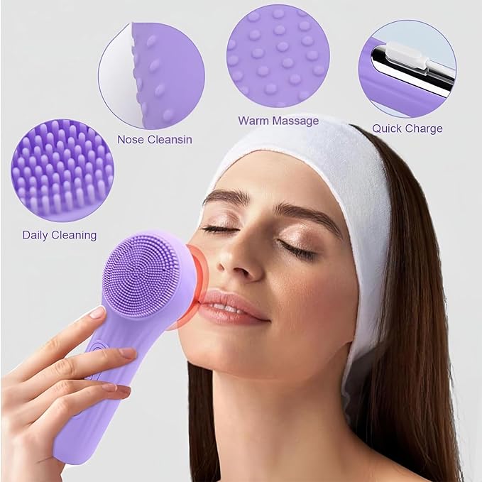 Facial Cleansing Brush face Scrubber Waterproof and Rechargeable Face Scrub Brush for Men & Women, Electric Silicone Face Scrubber for Facial, Electric Deep Cleaning, Exfoliating and Massaging