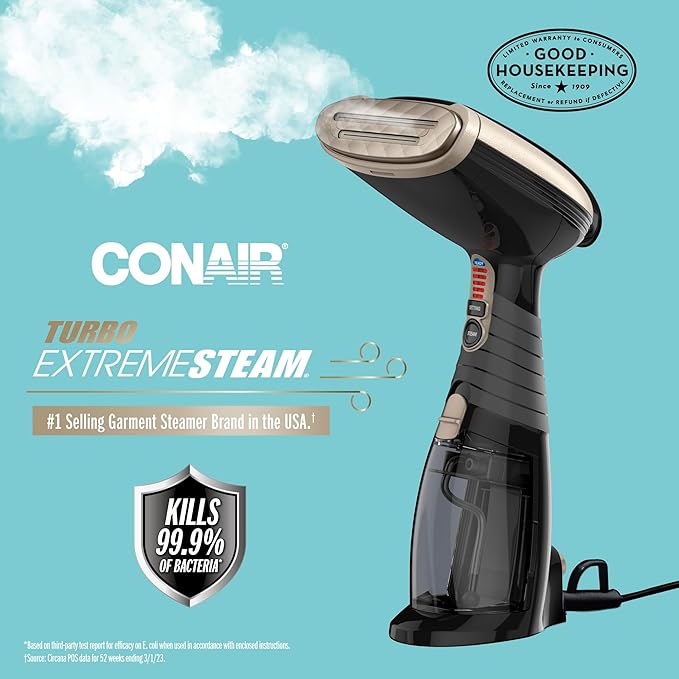 Conair Handheld Garment Steamer for Clothes, Turbo ExtremeSteam 1875W, Portable Handheld Design, Strong Penetrating Steam - Amazon Exclusive in Black (GS59B)