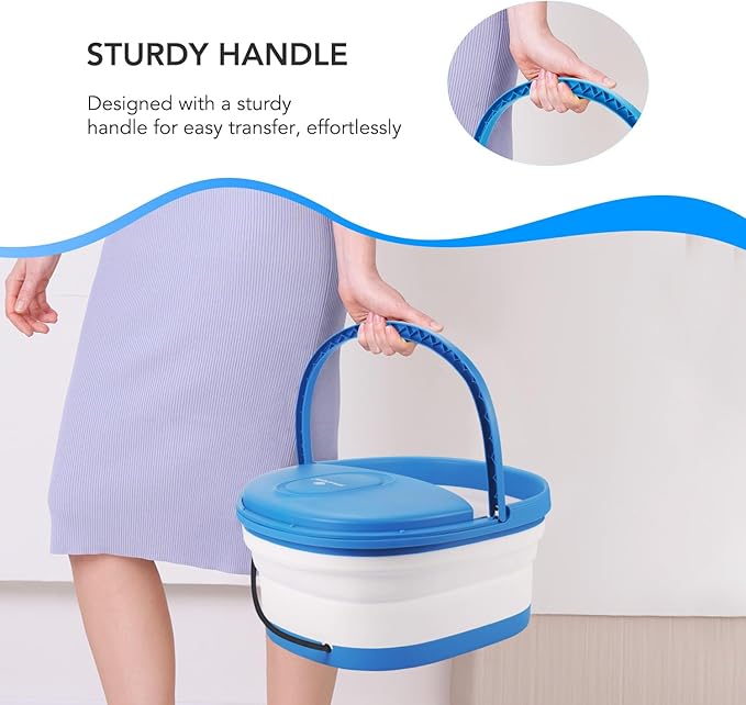 Collapsible Foot Spa Bath Massager with Heat-Maintaining, Bubbles, Red Light, 8 Shiatsu Massage Rollers, A Double-Sided Foot File for Stress Relief & Soft Feet, Space-Saving Feet Soaker, Blue