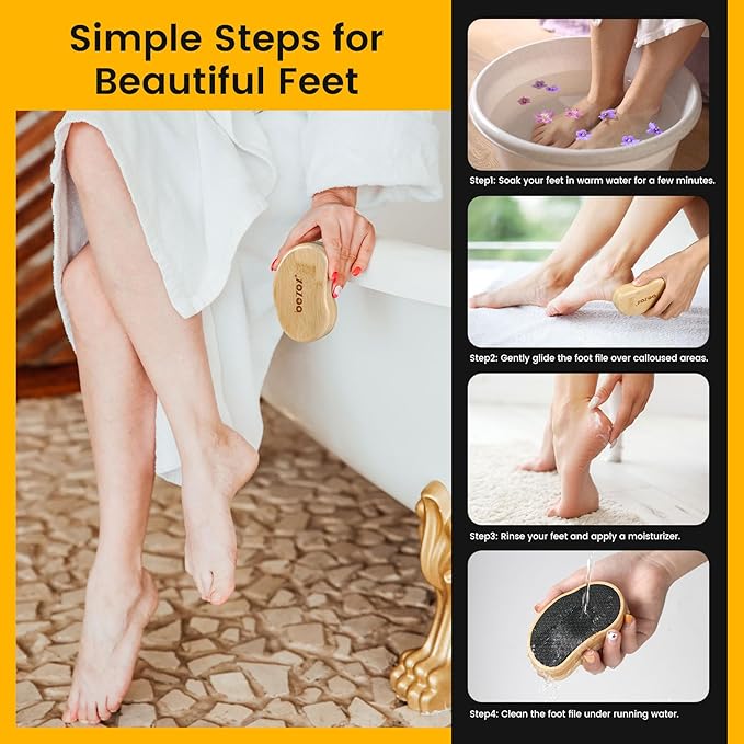 BEZOX Glass Foot Scrubber Shower(1 PCS) - Nano-Glass Pedi Egg Pumice Stone for Feet Dead Skin, Plastic-Free Pedicure Foot File Callus Remover - Bamboo Handle