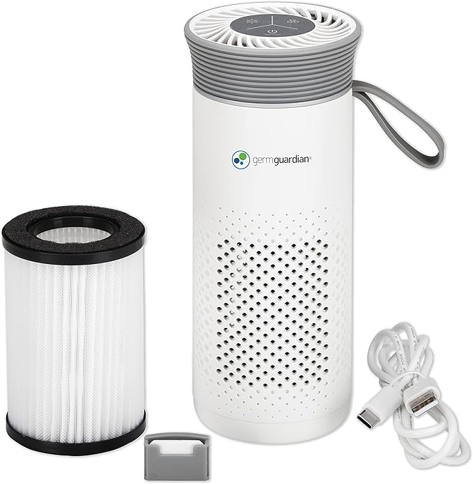 GermGuardian Portable Allergen Air Purifier for Small Spaces with USB Cable, Captures Dust, Pollens, Mold Spores, UV-C Light Helps Reduce Germs, 7” White, AC085