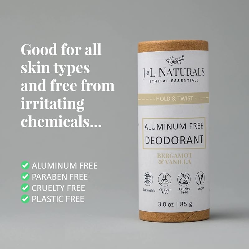 J&L Naturals Aluminum Free Deodorant for Men & Women | 100% Natural Ingredients With Coconut Oil, Shea Butter, & Essential Oils | Sustainable, Eco-Friendly (Bergamot & Vanilla, 3.0 Oz (Single))