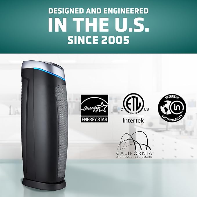 GermGuardian 5-In-1 HEPA Air Purifier for Home, Large Rooms Up To 915 Sq. Ft. with HEPA Pet Air Filter, UV-C Light & Odor Reduction, AC5250PT, 28" Tower, Black