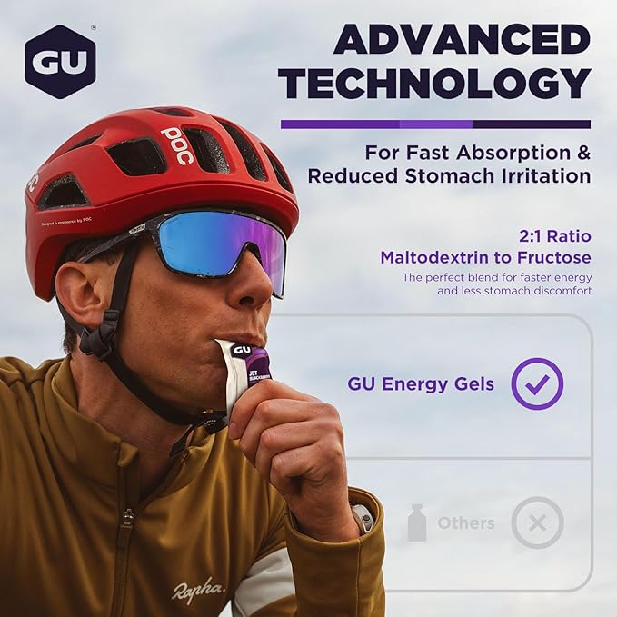 GU Energy Original Sports Nutrition Energy Gel, Vegan, Gluten-Free, Kosher, and Dairy-Free On-the-Go Energy for Any Workout, 24-Count, Jet Blackberry