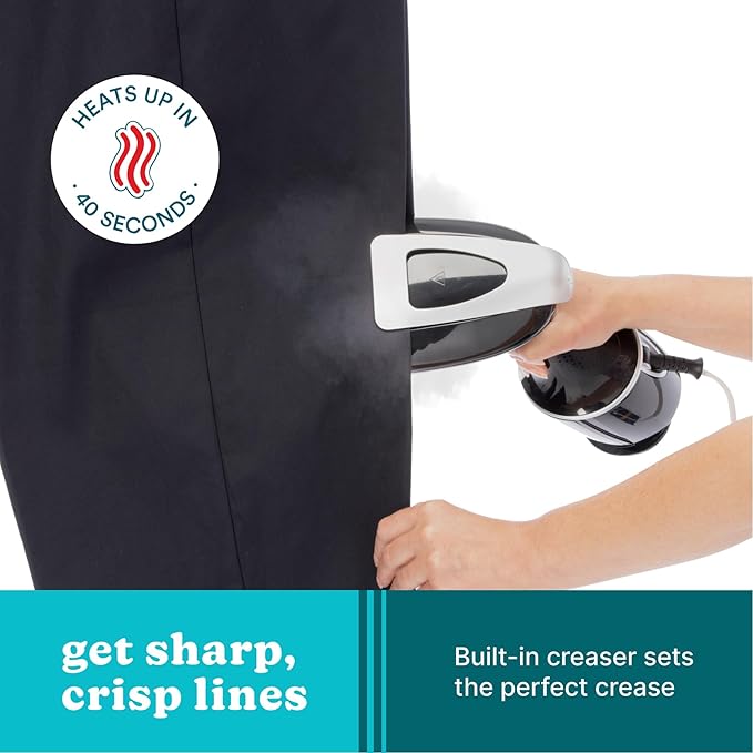 Homedics PerfectSteam Deluxe Handheld Garment Steamer - Fast Heat, Turbo Power, 15-Minute Continuous Steam, Built-In Crease Attachment